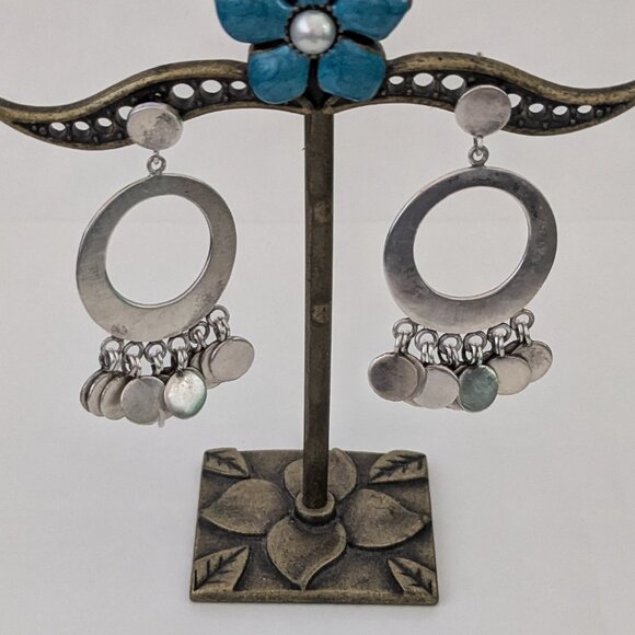 JANE DIAZ Dancing Paillette 925 Silver Circular Dangle Disc Pierced Earrings - Picture 2 of 9